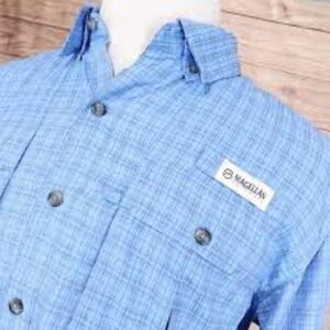 EUC Like New Magellan Blue Plaid Men's Button Down sport fishing shirt, size L